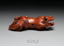 Netsuke Hikyu Pixiu Yellow Yang Wood Carving from Japanese antiques #246