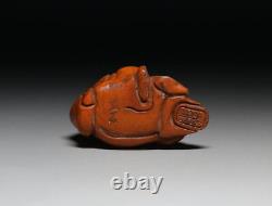 Netsuke Jurojin Yellow Yang Wood Carving from Japanese antiques #730