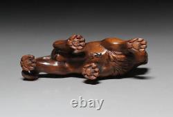 Netsuke Lion Yellow Yang Wood Carving from Japanese antiques #232