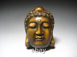 Netsuke Mask/Kannon Yellow Yang Wood Carving from Japanese antiques #202