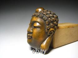 Netsuke Mask/Kannon Yellow Yang Wood Carving from Japanese antiques #202