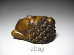 Netsuke Mask/Kannon Yellow Yang Wood Carving from Japanese antiques #202