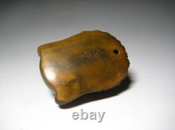 Netsuke Mask/Kannon Yellow Yang Wood Carving from Japanese antiques #202