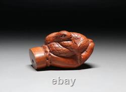 Netsuke Snake Yellow Yang Wood Carving from Japanese antiques #266