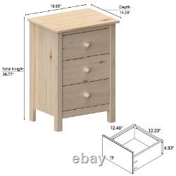 Nightstand Tall 3 Drawer Solid Wood Unfinished by From the Tree Furniture