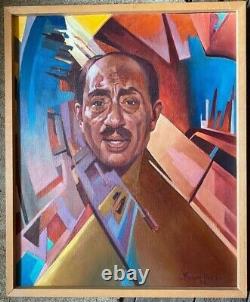 Oil Painting Portrait Anwar Sadat, President From Egypt Antique Portrait