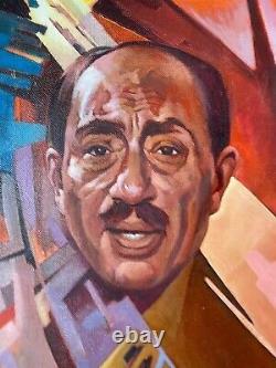 Oil Painting Portrait Anwar Sadat, President From Egypt Antique Portrait