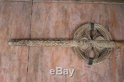 Old Antique Primitive Wooden distaff knitting yarn from sheep wave 19th century