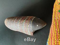 Old Australian Aboriginal Carved Wooden Animal Figure with Dot Painting from Pap