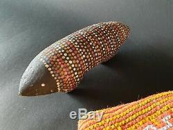 Old Australian Aboriginal Carved Wooden Animal Figure with Dot Painting from Pap