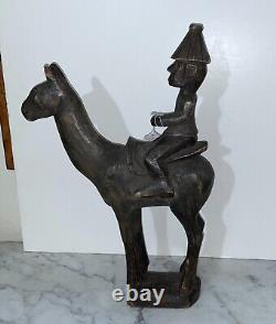 Old Colonial Dogon People Carved Wood Statue Of A Male On Horse From Mali