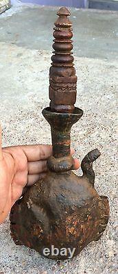 Old Early Handmade Unique Leather Wine Bottle From Desert With Wooden Lid