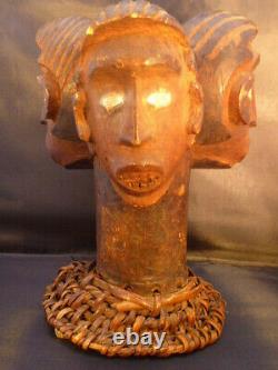 Old Ekoi wood Headpiece Basket Cap three headed from Nigeria Africa