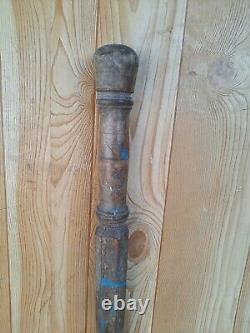 Old Wooden Staff Carved From Wood Antique Collection Vintage Stick Cane 120 cm