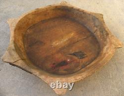 Old wood chapati bowl from India carving and some original remaining paint