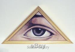 One of a kind All Seeing Eye folk art painted wood panel from destroyed church