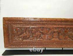 Org Antique Archetectual Wood Carving Panel On Iron Stand From India