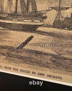 Original 1862 Wood Engraving. Towing On The Mississippi From Belize To Nola