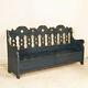 Original Blue Painted Antique Bench With Carved Hearts From Sweden