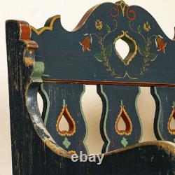 Original Blue Painted Antique Bench With Carved Hearts from Sweden