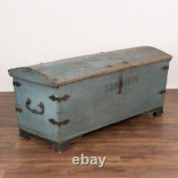 Original Blue Painted Antique Dome Top Trunk Dated 1854 from Sweden