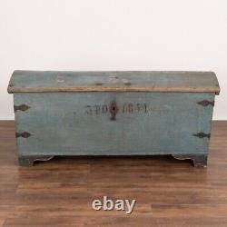 Original Blue Painted Antique Dome Top Trunk Dated 1854 from Sweden