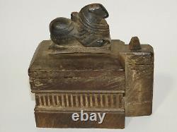 Original Hand Carved Wooden Antique Nandi Bull Offering Box From India