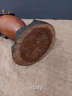 Original Handcarved Wood VODOO Drum With Asson Sculpture from Haiti 18X 8X 7