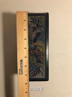 Original Mexican Folk Art Blue Lacquer Wood from the State of Guerrero 8 x 3.5
