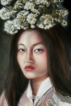 Original Oil Painting of Beautiful Woman from Bhutan Asian Ethnic World Culture
