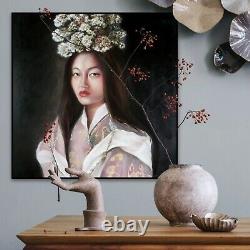 Original Oil Painting of Beautiful Woman from Bhutan Asian Ethnic World Culture