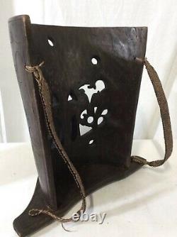Original Old Dayak Tribe Carved Wood Baby Carrier From Borneo, Indonesia