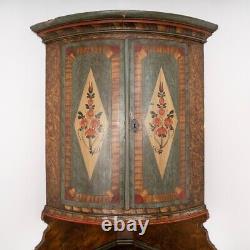Original Painted Bow Front Corner Cupboard Cabinet from Sweden dated 1853