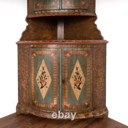 Original Painted Bow Front Corner Cupboard Cabinet from Sweden dated 1853