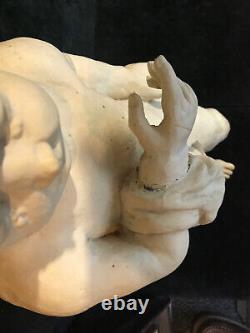 Original Sad Baroque Angel Putto from Wood 18. Century Height 25 5/8in