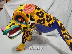 Original handcarved wooded jaguar from Mexico, signed by artist