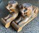 Pair Antique Golden Oak Carved Recumbent Lions Sphinx Salvage From Sideboard Or