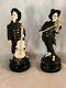 Pair Antique Musicians Hand Caved From Wood & Bovine Bone Made In 19 Century