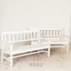 Pair, Antique White Painted Narrow Benches from Sweden