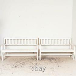Pair, Antique White Painted Narrow Benches from Sweden