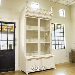 Pair, Dramatic 12' Tall Antique Bookcase Large White Display Cabinets from Spain