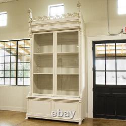 Pair, Dramatic 12' Tall Antique Bookcase Large White Display Cabinets from Spain