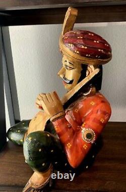 Pair Of Antique Wooden Statues From India Musicians 14 Height