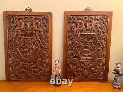 Pair of Antique Chinese Wall Hangings Hand carved from one solid piece of wood