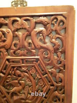 Pair of Antique Chinese Wall Hangings Hand carved from one solid piece of wood