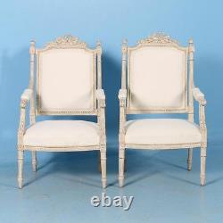 Pair of Antique White Gustavian Armchairs from Sweden, circa 1840