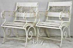 Pair of white 1930's French garden armchairs from Vichy