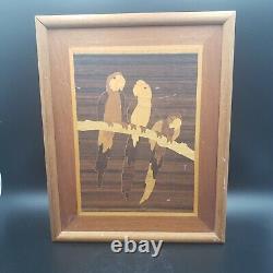 Parrots on Branch Marquetry Orig. Art from Jeff Nelson New York 1986 Wood Inlay