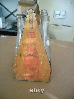 Pepsi Bouble Dot Wood 6 Pack Holder With Bottles 1940's From Nc / Sc / Va / Mo