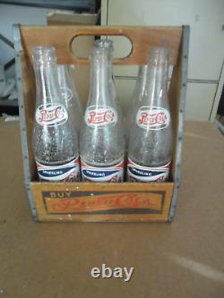 Pepsi Bouble Dot Wood 6 Pack Holder With Bottles 1940's From Nc / Sc / Va / Mo